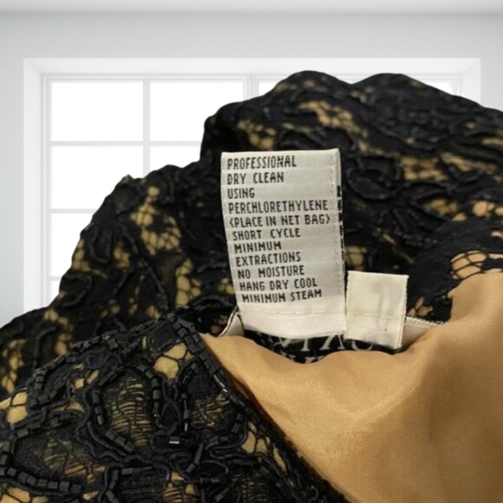 Carmen Marc Valvo Black Gold Lace Beaded Formal Dress Gown Size 6 Designer - Picture 11 of 12
